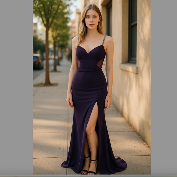 Mac Duggal Dresses & Skirts - MAC DUGGAL Dress Size XS Evening Gown NEW Stretch Purple Mesh Cutouts Rhinestone